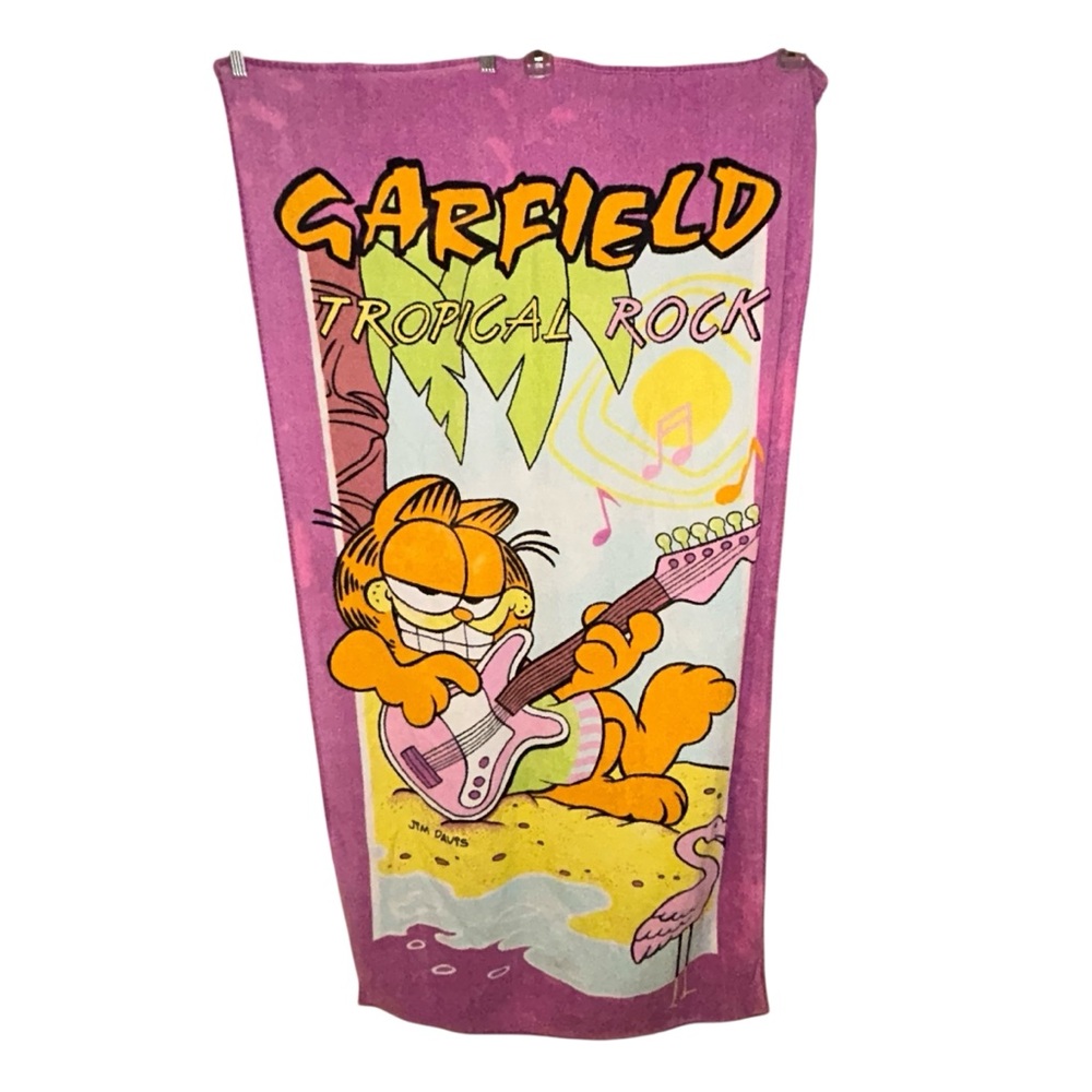 Garfield Vtg 1978 Tropical Rock Beach Towel Jim Davis Franco Rare Collectible